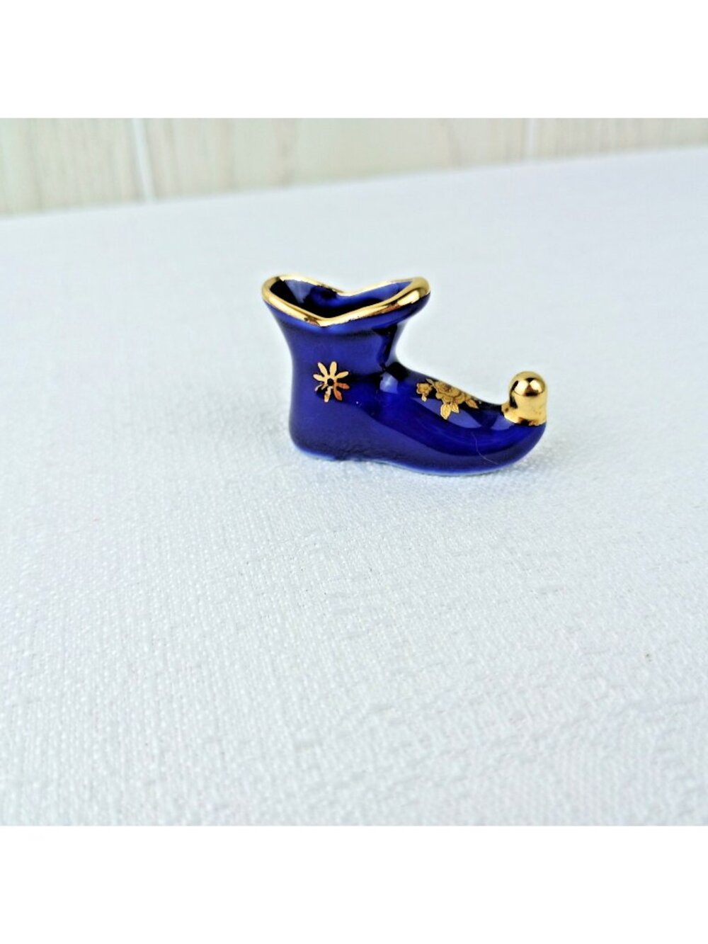 Limoges Miniture 1.5" Souvenir Trinket Vintage Jester Boot Cobalt Blue Gold trim